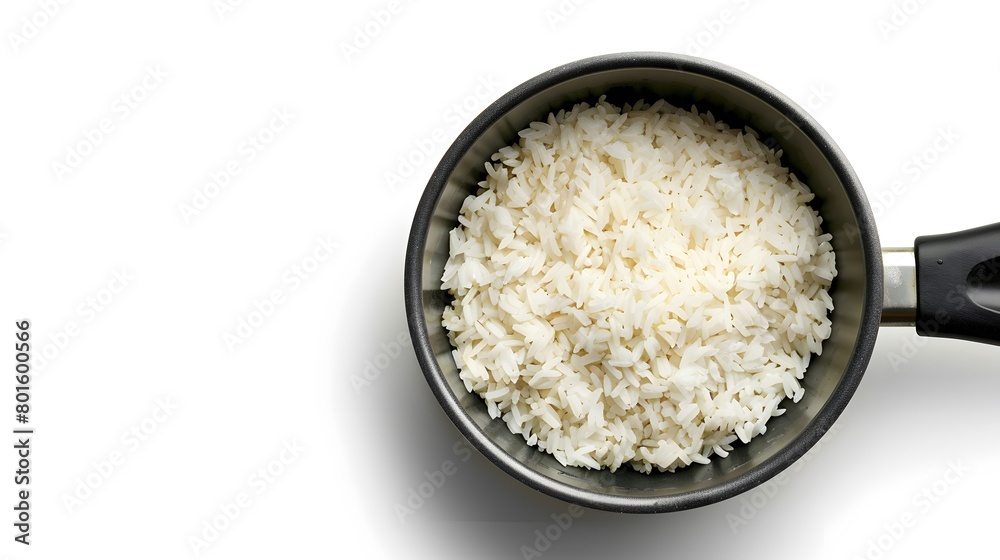 Top view shot capturing rice in a pan. Top view shot capturing rice in a pan.