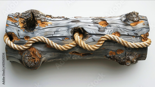 Decorative collage of old logs and sea rope,Generated by AI
