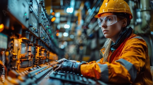 Two Men Wearing Hard Hats and Glasses in a Factory