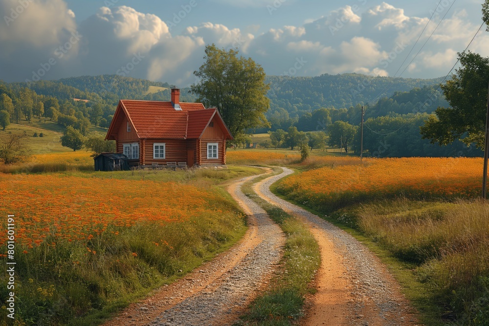 Idyllic country house in a field Idyllic country house in a field