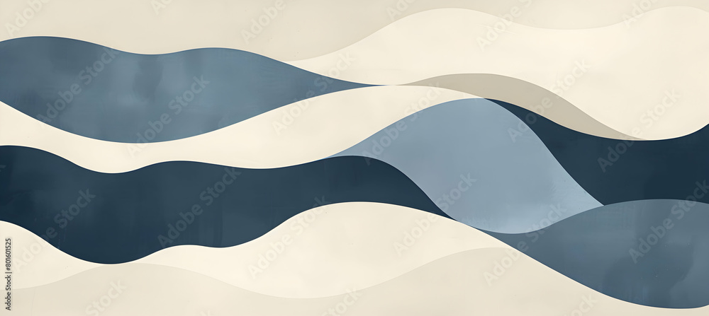A serene abstract design in shades of blue and beige, with fluid geometric shapes