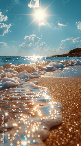 Sun Setting Over Ocean and Beach