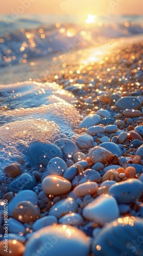 Sun Setting Over Ocean and Beach