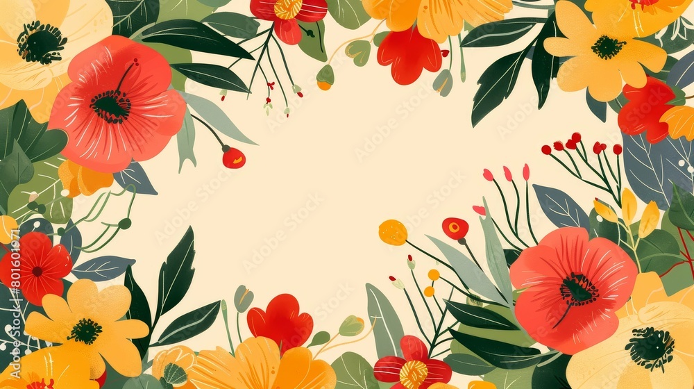 Vibrant floral frame with space for text in the center
