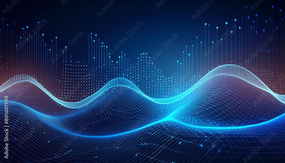 futuristic digital background for tech, AI, data, audio, graphics with waves and dots futuristic digital background for tech, AI, data, audio, graphics with waves and dots