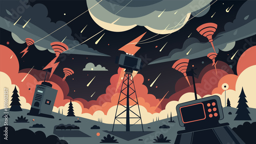 The sky darkens as a tempest of television screens and radio towers looms unleashing a deluge of shocking headlines and scandalous stories..