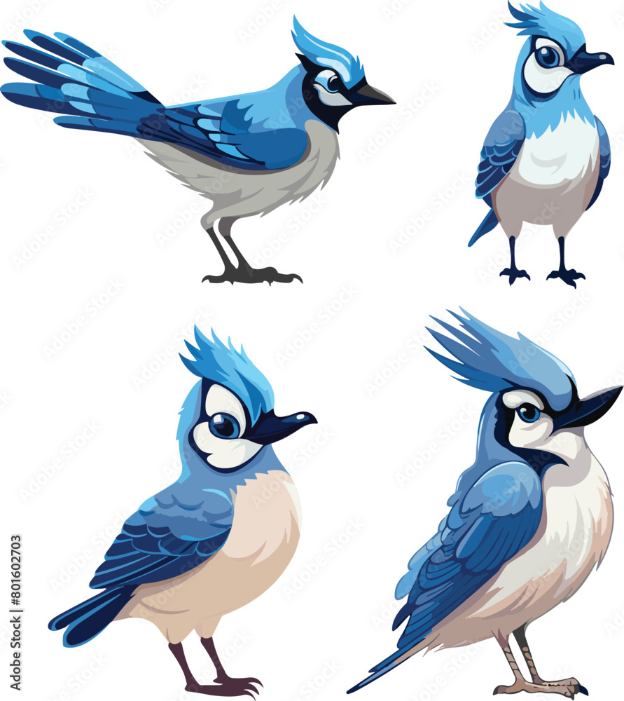 Naklejka premium Cartoon Blue Jay Birds Vector Set