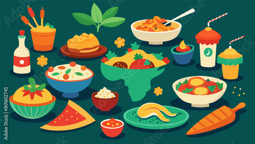 A variety of international cuisines from y Indian curries to mouthwatering Italian pastas.. Vector illustration