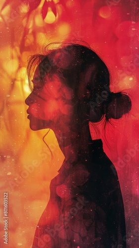 Woman Standing in Front of Red and Yellow Background