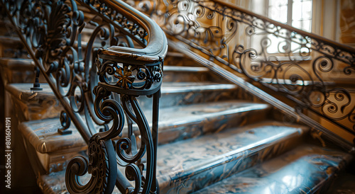 Wrought iron stair railings with ornate designs. photo