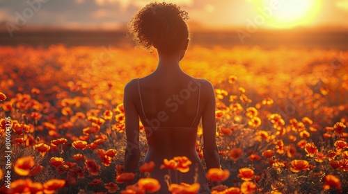 Woman Standing in Field of Flowers
