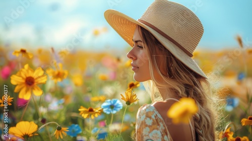 Woman Standing in Field of Flowers