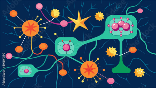 A visualization of ketamine molecules entering and revitalizing nerve cells turning them from weak and sluggish to lively and active..