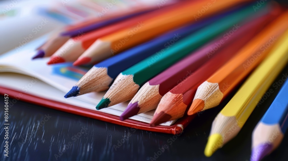 Fototapeta premium A close-up of a bunch of colored pencils on a white table