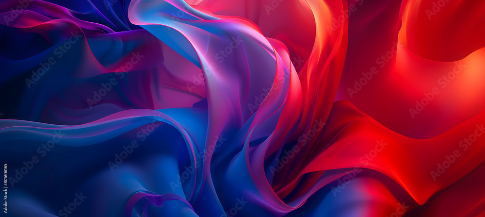 Obraz premium A vibrant abstract wallpaper featuring flowing soft lines and bold geometric shapes in cobalt blue and vivid red, resembling a high-definition photograph with realistic lighting and shadow effects
