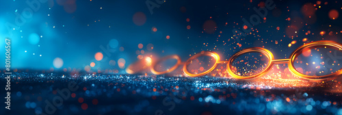 Glowing rings on a magical blue background with sparkling particles. Abstract light rings with blue bokeh and glowing effects. Futuristic glowing circles in a mystic blue environment.