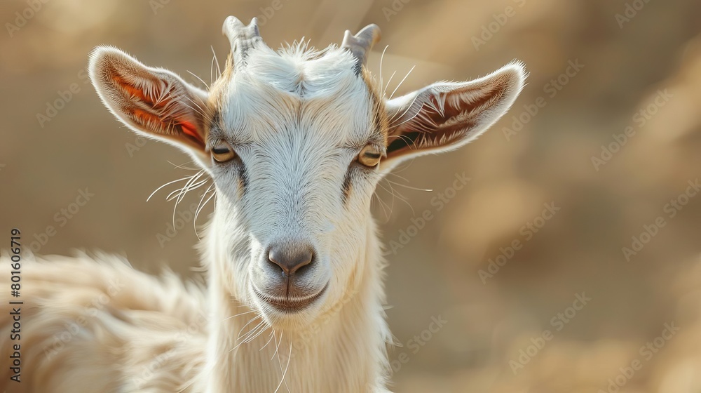 Obraz premium charming portrait of curious goat with expressive eyes and fluffy fur animal photography