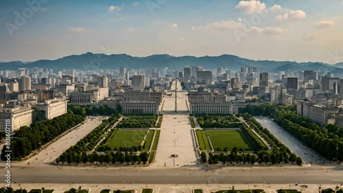 Pyongyang Elevated View Across Kim Il Sung Square And The Korean Central History Museum North Korea Asia photo