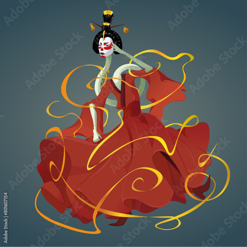 illustration of Japanese mythological creature rokurokubi photo