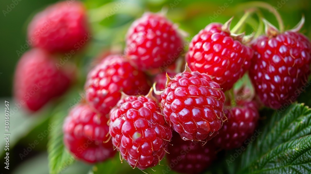 Raspberries Growing on a Bush