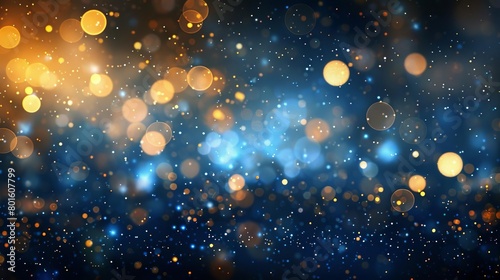 abstract glitter bokeh lights background in blue gold and black elegant festive design for invitations and wallpaper photo