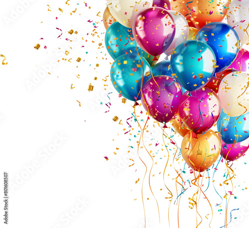 Colorful balloons and confetti isolated transparent png, celebration elements