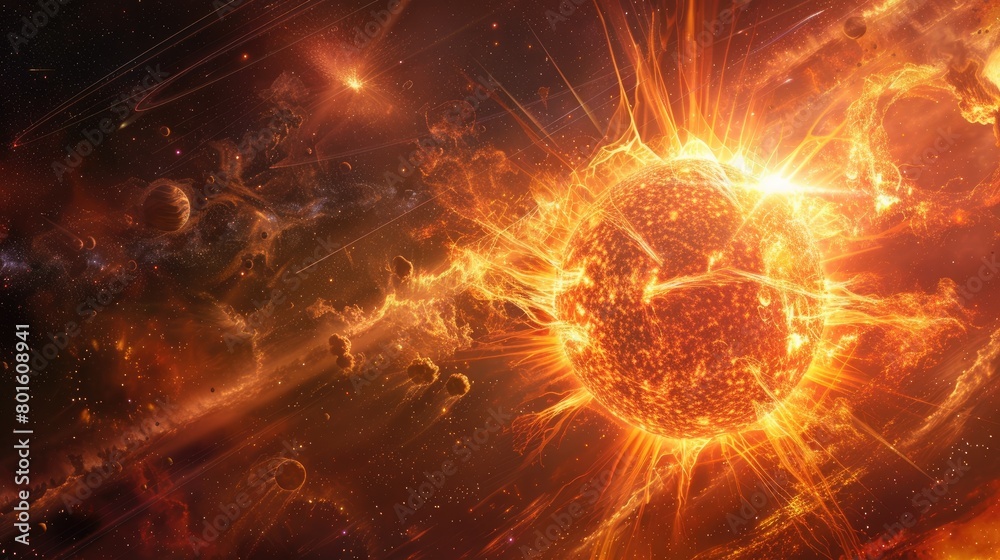 The surface of the sun with solar flares and space to copy, the concept of global warming. The day of the sun. The surface of the sun with solar flares and space to copy, the concept of global warming. The day of the sun.