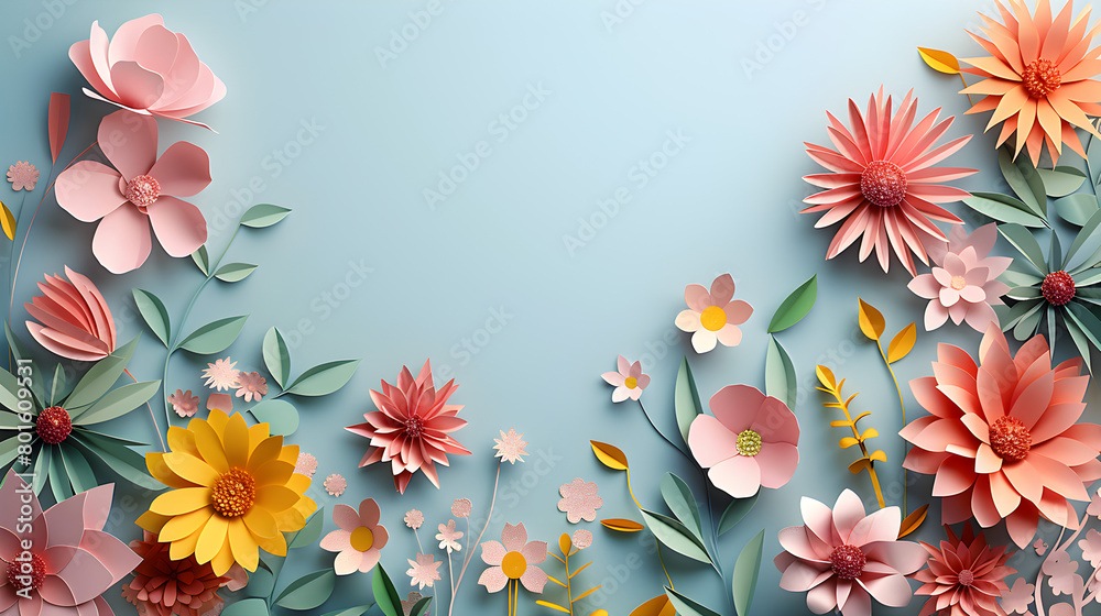 Colorful paper cut flowers in a spring-inspired design, perfect for creative greeting cards or seasonal decorations. Colorful paper cut flowers in a spring-inspired design, perfect for creative greeting cards or seasonal decorations.