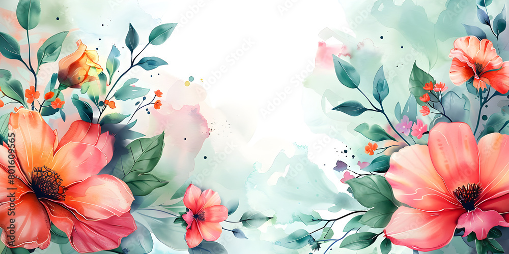 Colorful watercolor flower banner, ideal for Mother's Day or spring event designs with space for text.