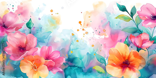 Abstract watercolor floral background with vibrant splashes, suitable for spring events and Mother's Day.