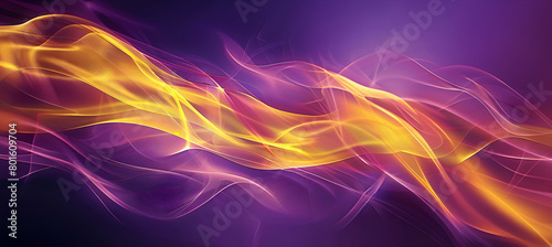 A wallpaper design with dynamic, soft geometric shapes and smooth, flowing lines in a palette of deep purple and sunshine yellow, resembling a high-definition photograph