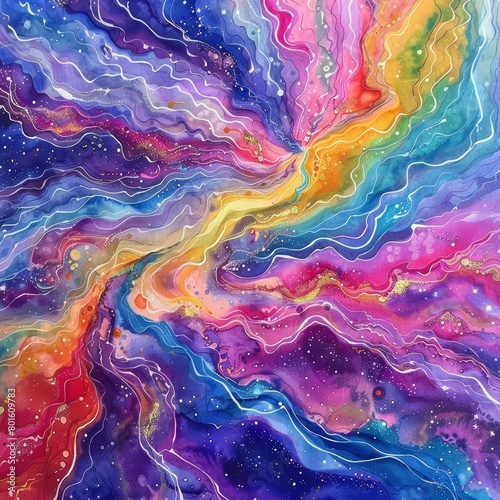 Aquarela painting of a nebula with vibrant colors and a lot of detail.