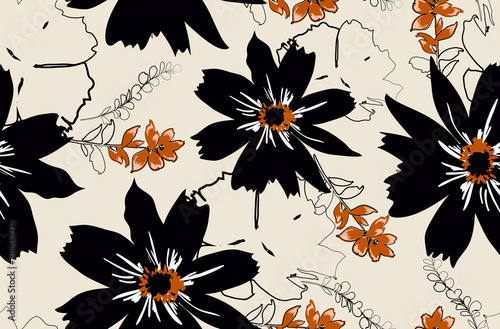 Flowers pattern, floral illustration. Fabric design.