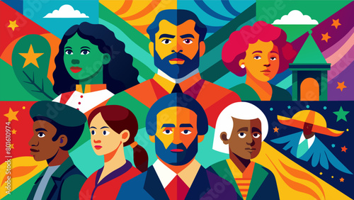 Vibrant and colorful paintings capturing the bravery and resilience of those who fought against slavery.. Vector illustration