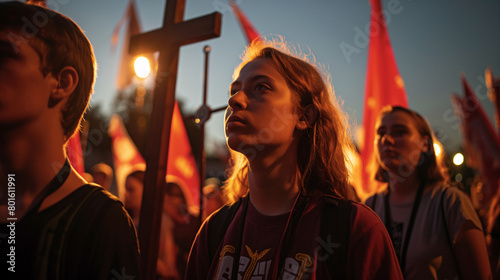 With crosses and religious insignia adorning their banners, young Christians with right-wing views take to the streets, their unwavering faith guiding their steps as they rally for