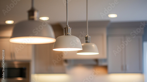 Close-up view: With the soft glow of pendant lights overhead, builders work diligently to renovate modern, bright apartments, their attention to detail evident as they install chic
