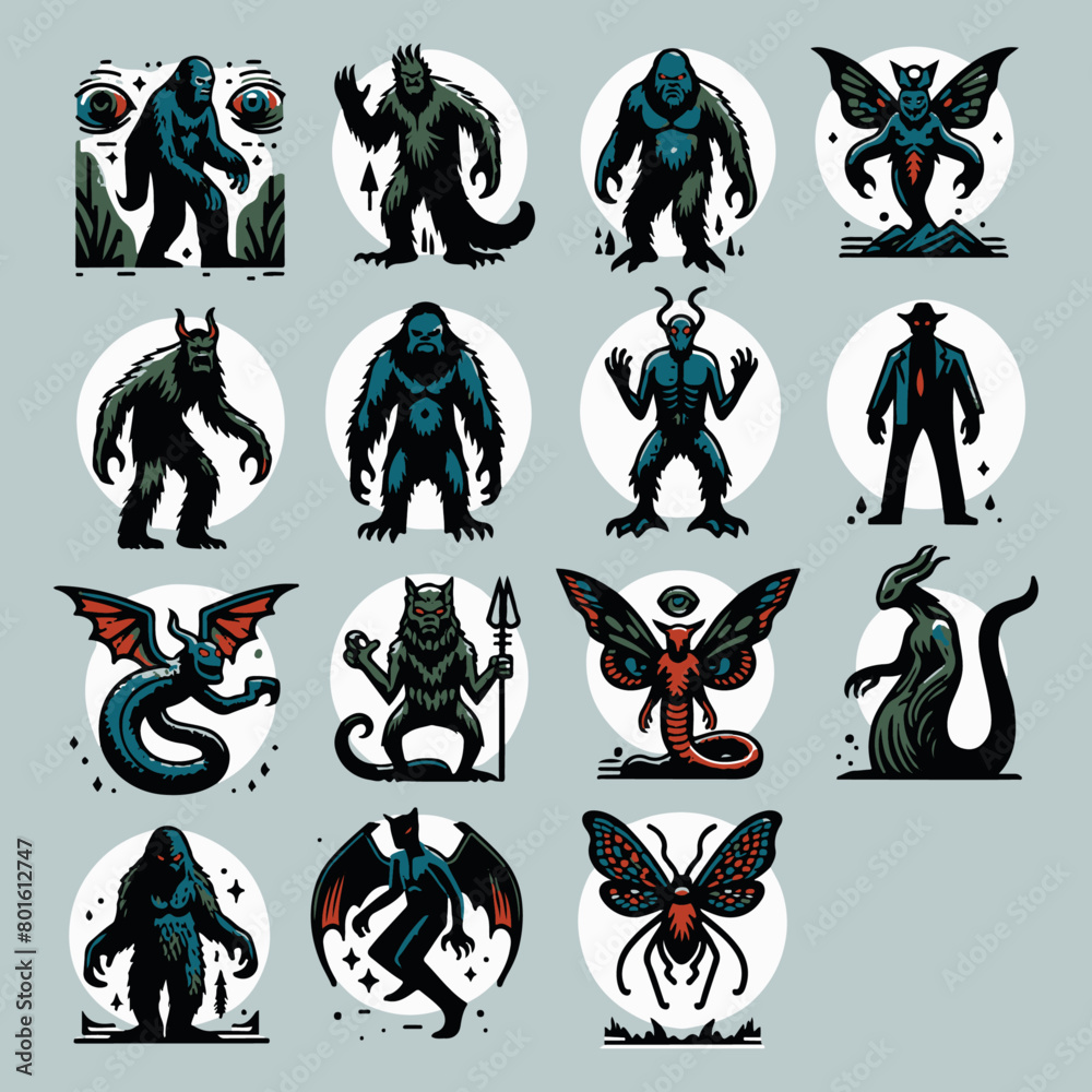 Obraz premium Mysterious Cryptids Vector Design Elements: Unleash the Legends with Intriguing Graphics