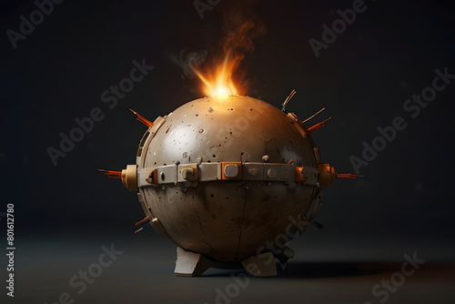 a large spherical bomb with a lit fuse photo