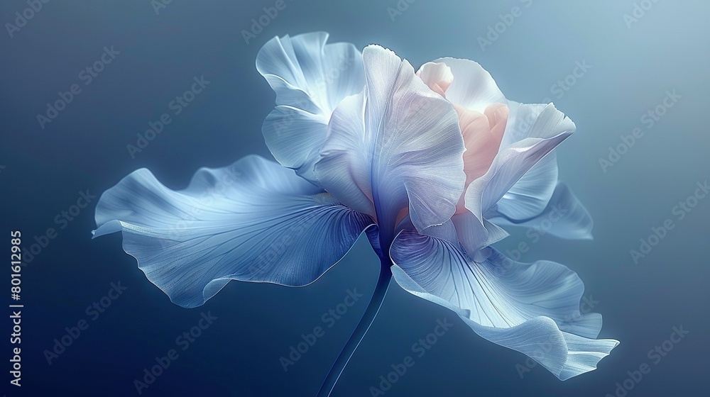   A clear blue flower against a blue backdrop with a soft, out-of-focus flower in the distance
