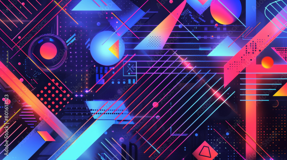 A colorful, abstract background with many shapes and lines A colorful, abstract background with many shapes and lines