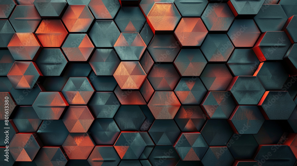 A black and orange hexagonal pattern with a red border A black and orange hexagonal pattern with a red border