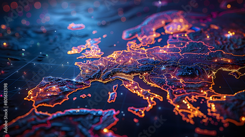 United Horizons: A Digital Map Illustration of Europe