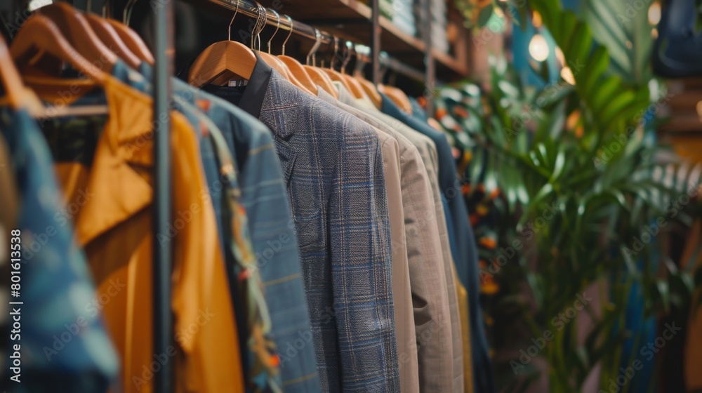 A wide variety of shirts hanging neatly on a rack in a retail store, displayed for customers to browse and choose from.