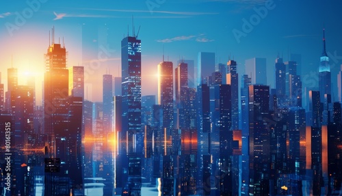 modern skyscrapers of a smart city, futuristic financial district with buildings and reflections