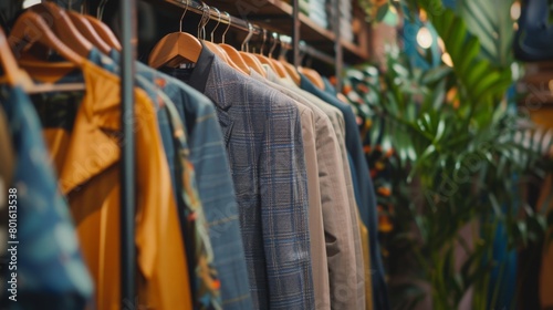 A wide variety of shirts hanging neatly on a rack in a retail store, displayed for customers to browse and choose from.