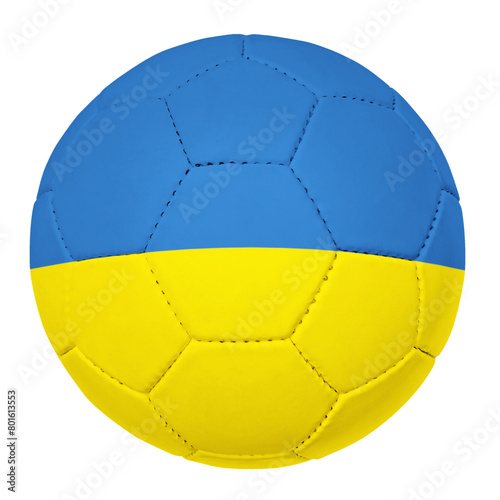 Soccer ball with ukraine team flag isolated on white