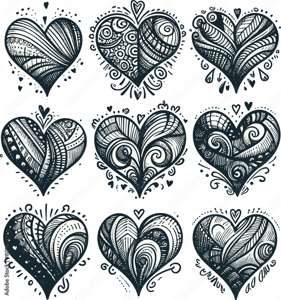 Heart doodles set for Valentine's Day Sketch of red heart symbol graphic set hand drawn heart element vector Heart doodles set for Valentine's Day Sketch of red heart symbol graphic set hand drawn heart element vector