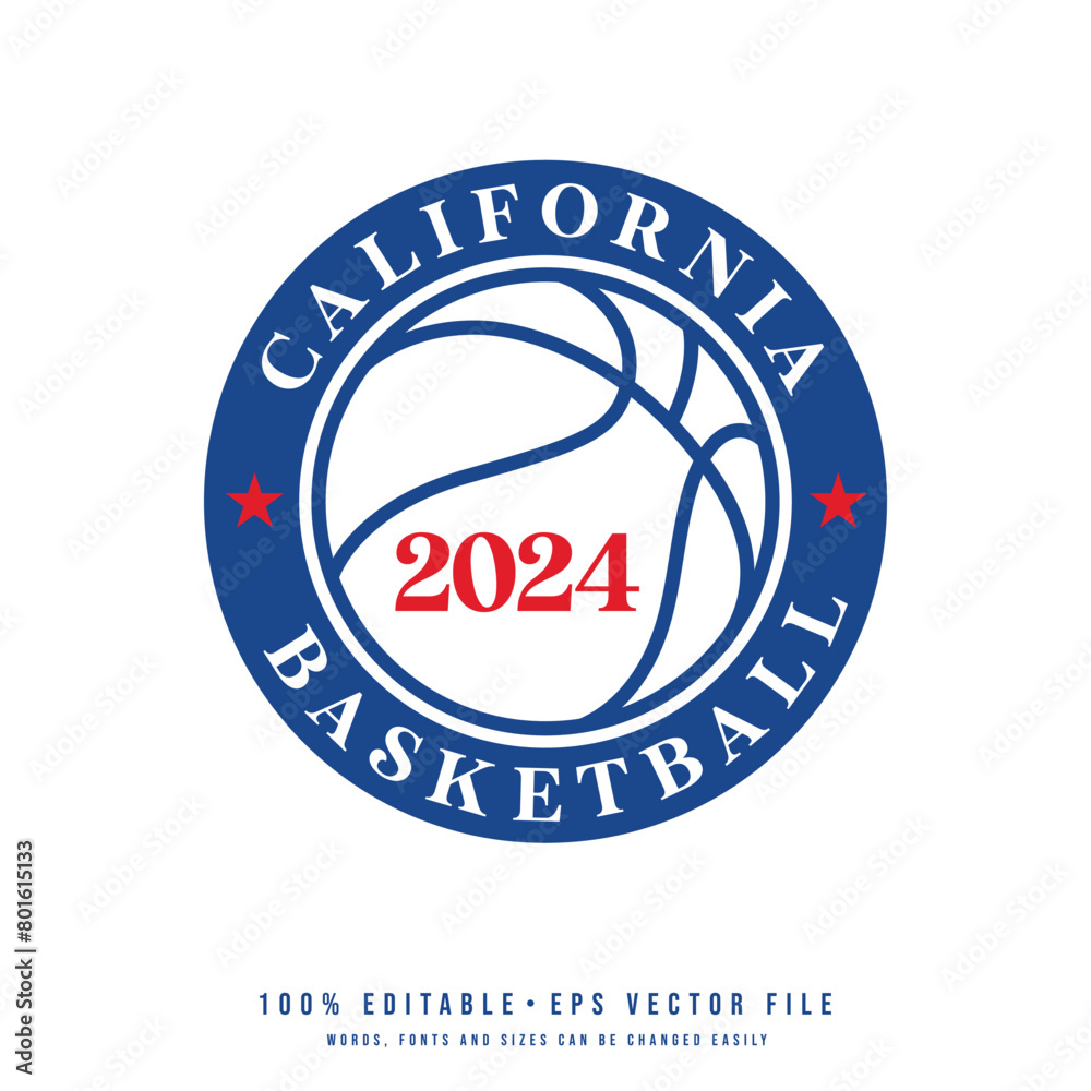 California basketball text logo vector. Editable circle college t-shirt design printable text effect vector	