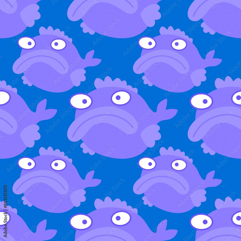 Fototapeta premium Cartoon sea animals seamless fish pattern for wrapping paper and fabrics