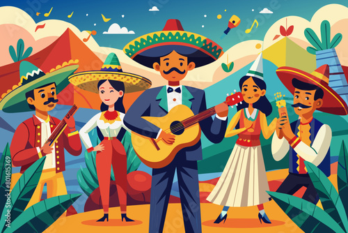 Lively street parade with musicians and dancers